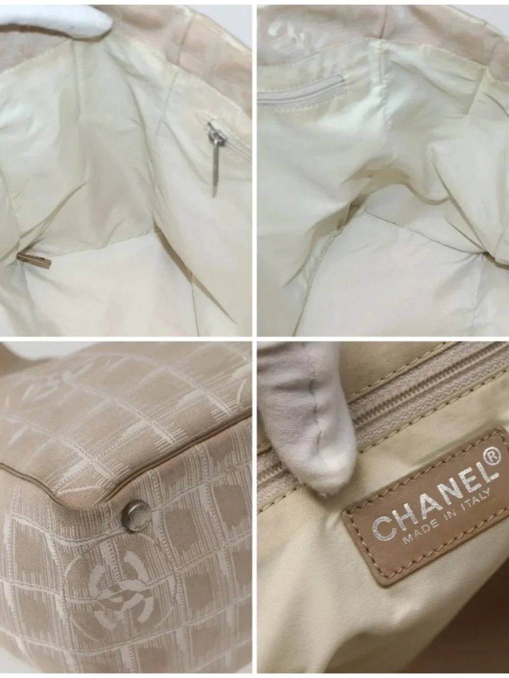 CHANEL New Travel Line Tote Bag Beige Gold CC Auth 143977